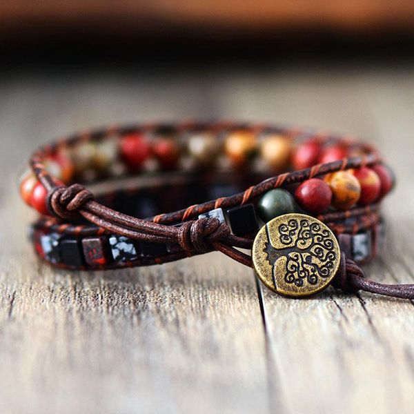 

мужские браслеты wrap vintage natural stone 2 пряди кожаные браслеты ручной работы из бисера браслет заявление dropshipping ювелирные издели, Golden;silver