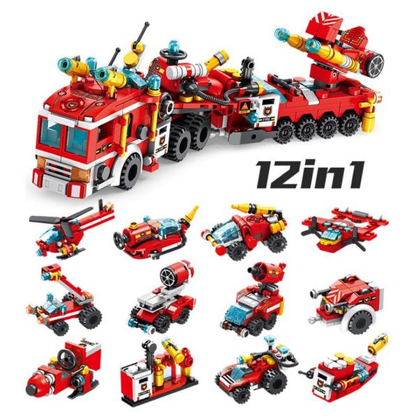 

557pcs fire fighting 12in1 trucks by car helicopter building blocks city firefighter enlighten bricks children toy gift wmtmjg rimmer