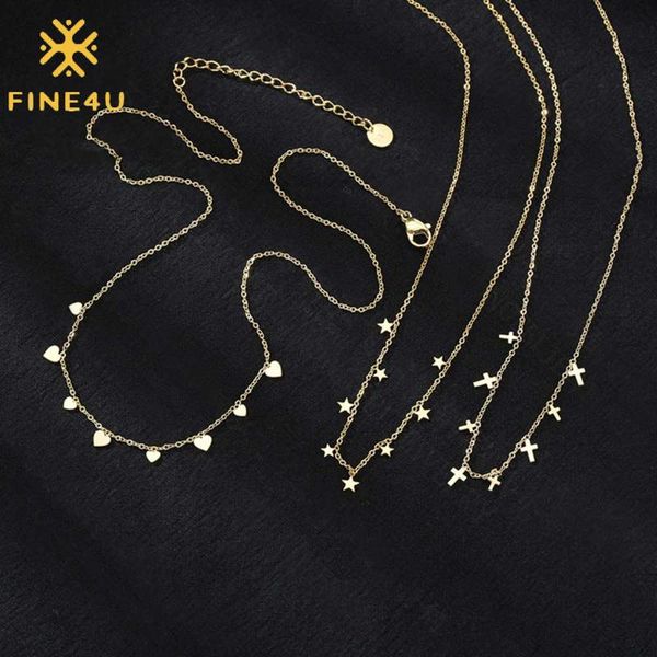 

chokers fine4u lucky star heart cross choker necklace pendant tassels chain statement for women girls n01887, Golden;silver