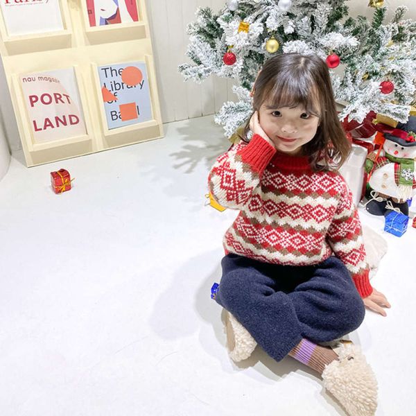 

winter amo clothing beibei 2020 children's new korean girls' soft waxy wool christmas red diamond sweater, Blue