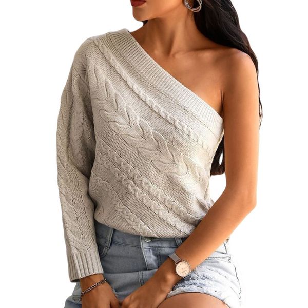

spring autumn women one shoulder knitted sweater, slouchy lightweight pullover, loose fit long sleeve jumper tunic, White;black