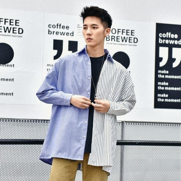 

spring 2021 new men's loose couple with small fresh leisure fashion long sleeve shirt, White;black