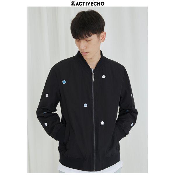 

aofeng loose casual jacket men's autumn new trend flower embroidery handsome youth baseball suit, Black;brown