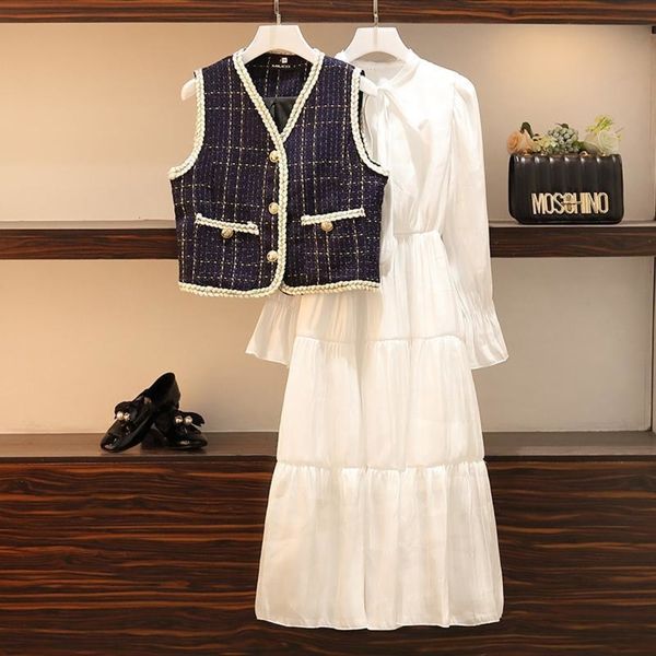 

qq1uu single graceful large size dressvest dress women's early autumn fat sister 2020 new slimming suit vest dress two-piece suit boohr, Gray