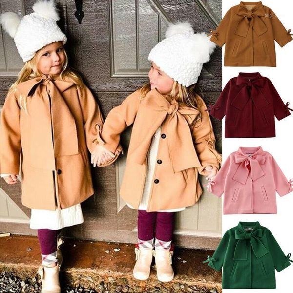 

pudcoco 2-8years toddler baby kid girl winter warm wool trench windproof bowknot coat solid long sleeve overcoat outwear jacket1, Blue;gray