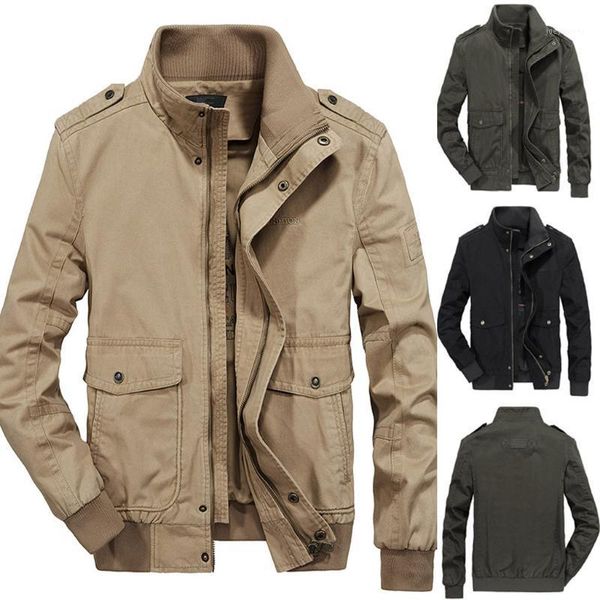 

men's spring and autumn multi-pocket lapels long-sleeved cotton tooling jacket wholesale jaqueta masculino z41, Black;brown