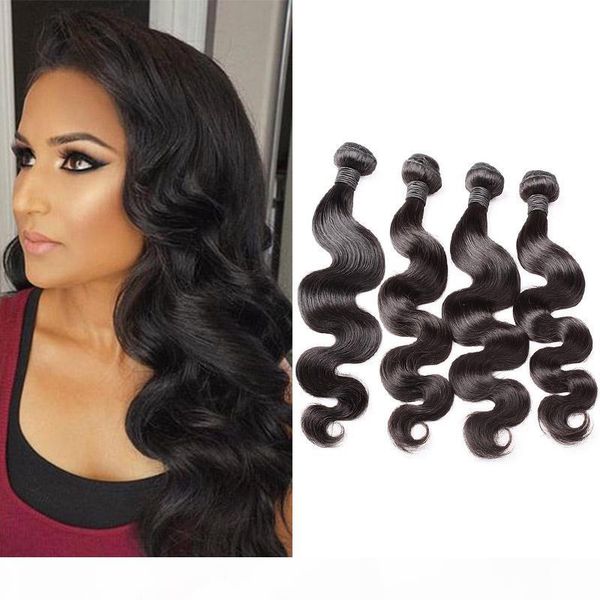 

4pcs lot 100% unprocessed raw indian human hair extensions 8"-34" natural color body wave hair weave weft greatremy, Black