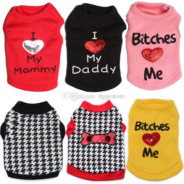 Bling Hundehemden Hundebekleidung „I Love My Mom/Mommy Dad/Daddy“-Kleidung, Doggy-Slogan-Kostüm, süße Herzweste für kleine Hunde, Chihuahua, Yorkies, Welpen-T-Shirt, Großhandel A281