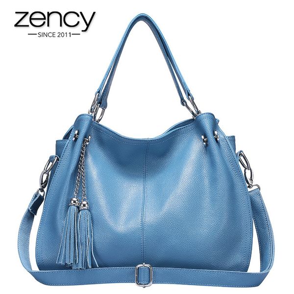 

zency classic brand women shoulder bag 100% genuine leather fashion tassel hobos handbag ladies messenger crossbody purse black c1009