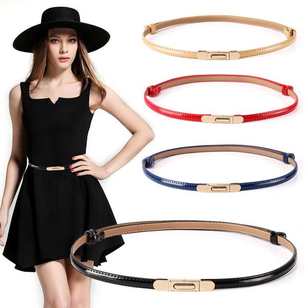 

новые ремни для женщин тонкая патентная кожаная платье для поясного платья золотой крючок мода отрегулируйте подлинную ceinture femme декора, Black;brown