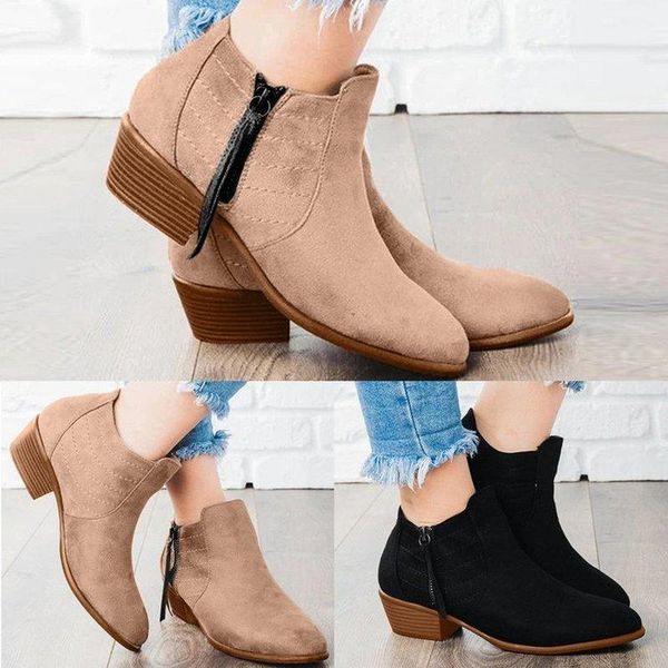 

women mid heels ankle boots gladiator pu leather booties plus size short booties shoes zapatos de hombres personlizar d19191, Black