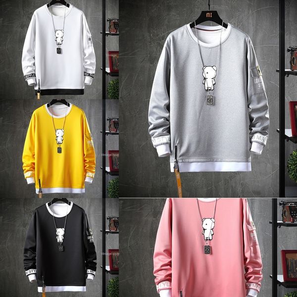 

autumn new men's korean style trendy casual round neck loose long sleeve t-shirt trendy large size t-shirt sweatersweater sweater men&#, Black
