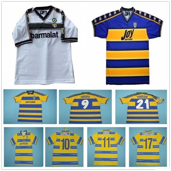

1998 1999 2000 2002 2003 retro parma soccer jersey crespo cannavaro ortega thuram fuser nakata adriano vintage 98 99 01 02 03 football shirt, Black;yellow