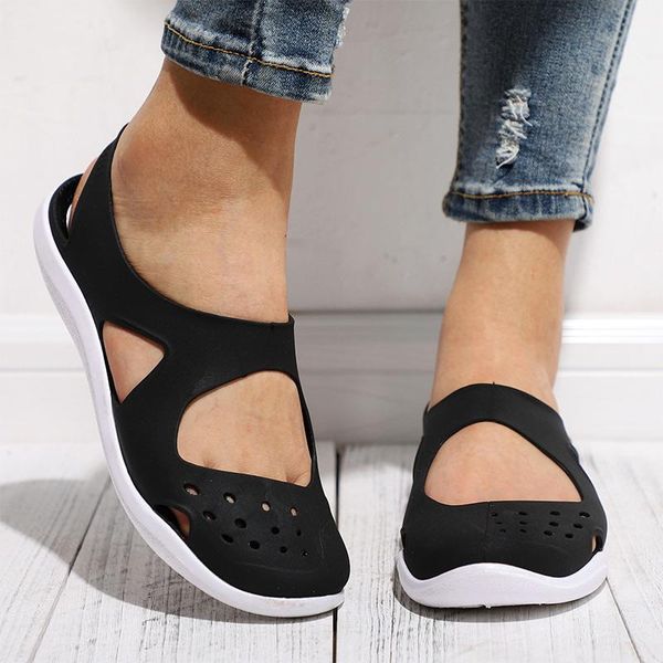

summer women sandals soft flat slip on female casual jelly shoes girl sandals hollow out mesh flats beach footwear new, Black