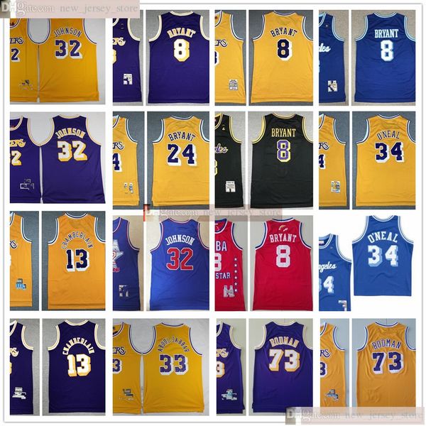 

retro vintage basketball kareem 32 johnson 33 abdul jabbar jerseys stitched dennis 13 chamberlains 73 rodman shaquille 34 o'neal jersey, Black;red