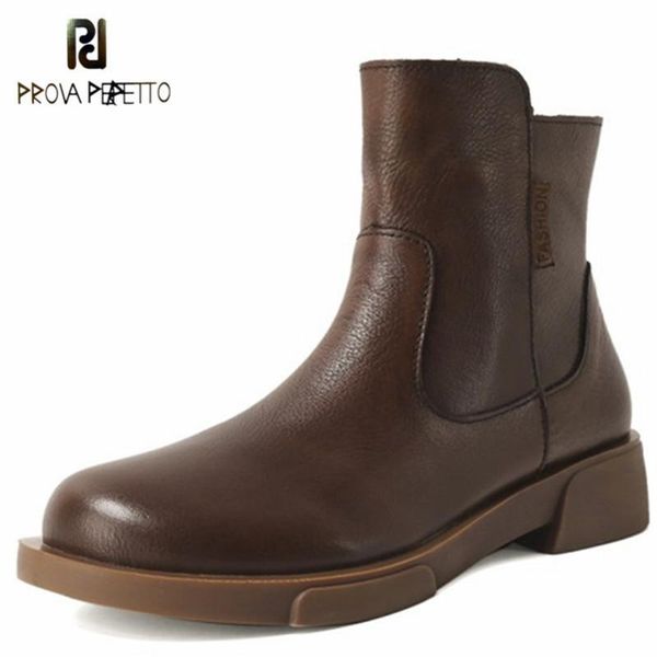 

prova perfetto retro botas de mujer winter soft round toe zipper-sid knight boots высокое качество покрытием и низкий каблук короткие сапоги, Black