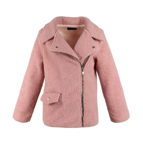 

holiday women winter jacket faux wool turn-down collar solid fashion front zipper keep warm daily long sleeve office, Black;brown
