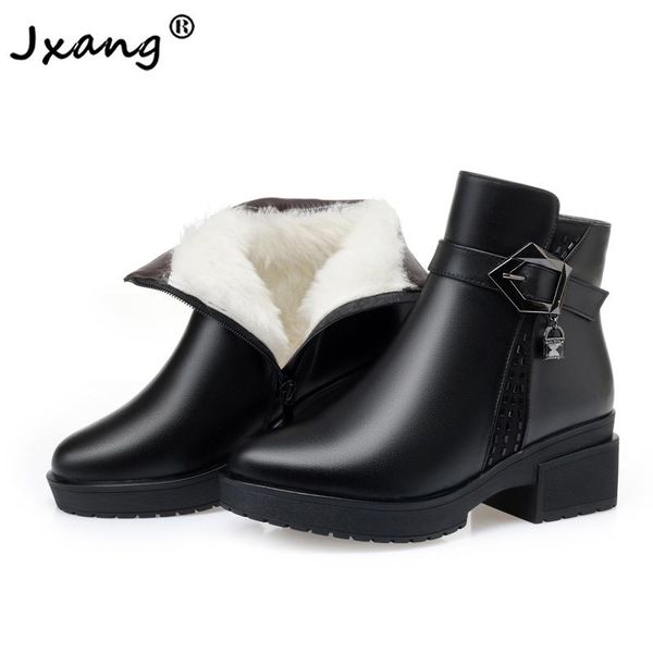

jxang new fashion snow boots wool warm women all wool warm shoes plush ankle boots platform for woman winter high quality, Black