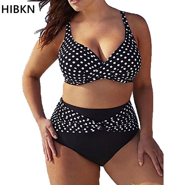 

hibkn women bikini push up plus size xxxl 4xl 5xl large size 2 piece swimsuit women high waist woman dot vintage dot bikini set y19062901, White;black