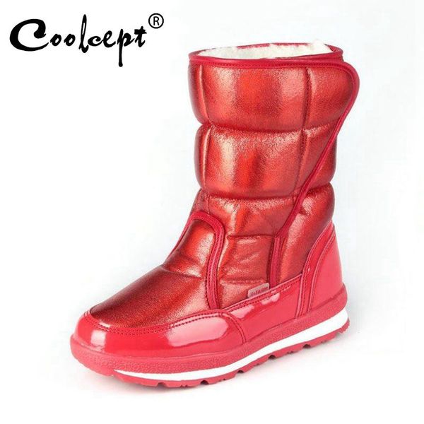 

boots coolcept family plush fur women snow winter keep warm kids zipper waterproof mid calf boot footwear size 27-41, Black