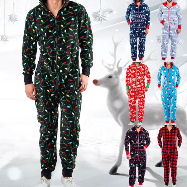 

autumn winter men warm christmas elk snowman print long sleeve pajamas jumpsuit leisure cotton sleepwear soft home clothes lj201113, Black;brown