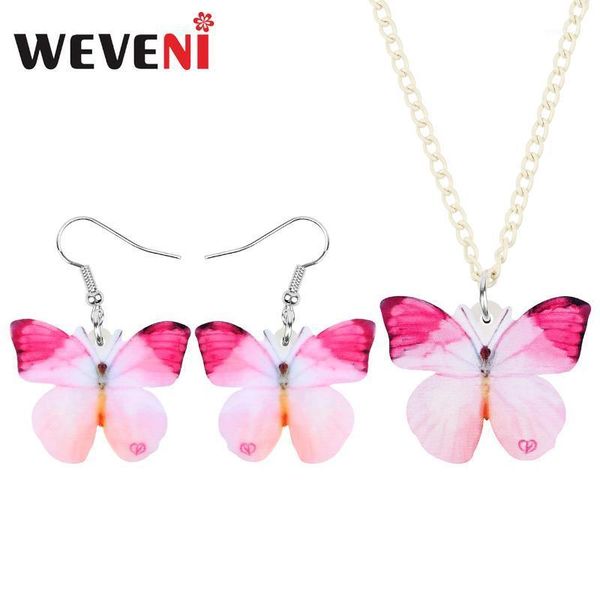 

earrings & necklace weveni acrylic morpho butterfly jewelry sets big printing animal for women girls charm gift decoration1, Silver
