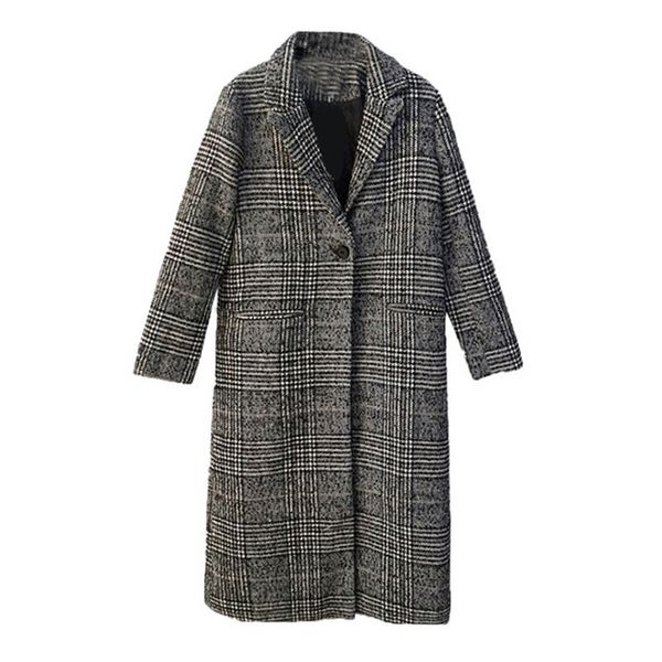 

2020 autumn winter wool women's fashion long woolen coat one button slim female suit jackets outwear casaco feminino v874, Black