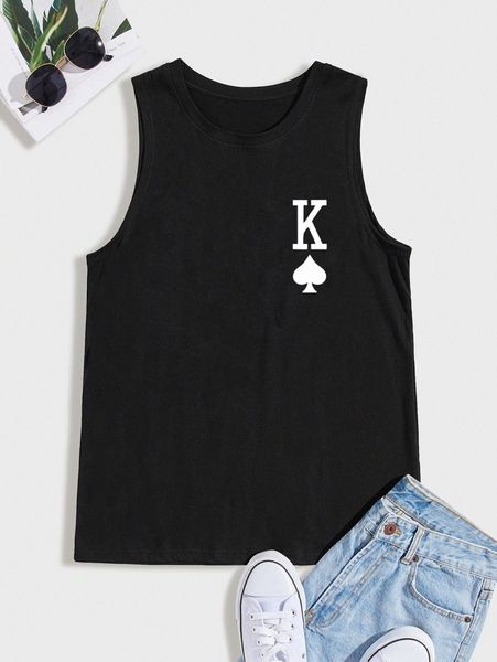 

men playing card print tank c9gf#, White;black