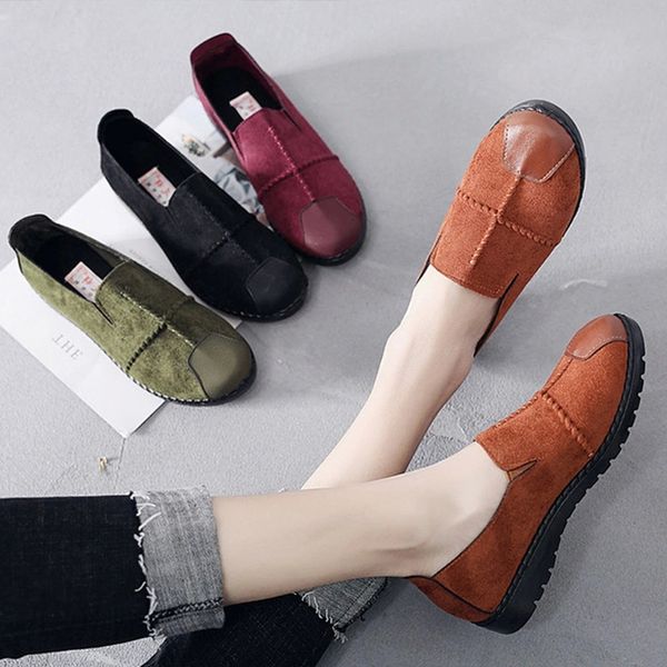 

women's flats slip on ladies anti slip round toe wman shoes flock shallow casual footwear breathable 2021 fashion plus size #wb4n, Black