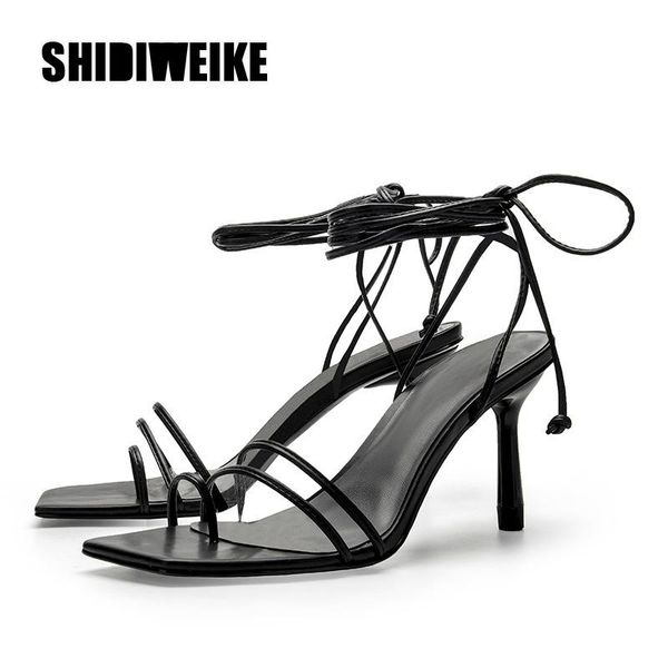 

summer narrow band ankle strap women's high heels strappy sandals square head female stripper shoes sandalias de mujer va888, Black