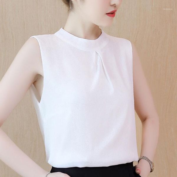 

blusas mujer de moda 2020 blouse women o-neck chiffon white blouse shirt summer sleeveless women clothes blusa d511
