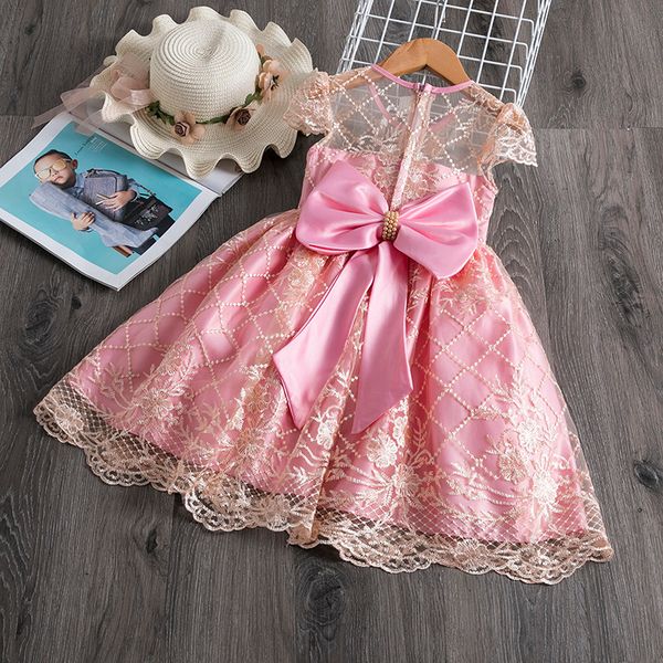 

kids lace princess party dresses for girls pink elegant birthday dress baby girl clothes big bow wedding gown for 0-10 yrs dress t200709, Red;yellow