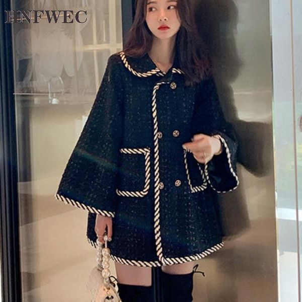 

autumn and winter fashion lapel black double-breasted long section thick woolen coat female v470 kg-174