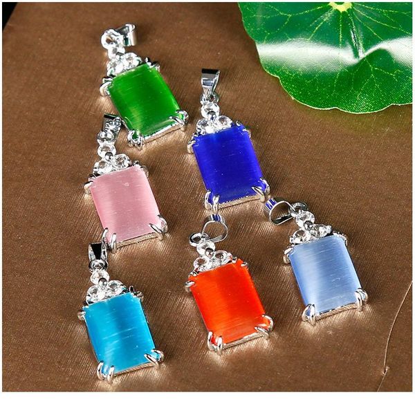 

1pc colorful cat's eye gem pendant set with three diamonds crystal giving the necklace meditation healing crystals pa qylilq, Black