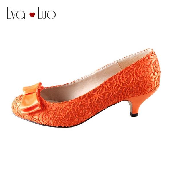 

chs471 dhl express custom handamde bow kitten low heel orange lace bridal wedding shoes women shoes dress pumps, Black