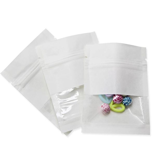 

200 шт. / лот 9 * 13см белый крафт-бумага zip lock упаковочная сумка само уплотнение пищевые закуски гайки хранения молнии пакет пакет с cle