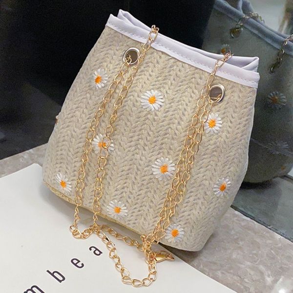 

small daisy cross body leather woven bucket 2021 new shoulder messenger bag ladies chain hand bags for women #srn, Red;black