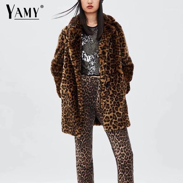 

leopard print faux fur coat women thick warm long sleeve winter coat women long fur casual outerwear korean streetwear 20181, Black