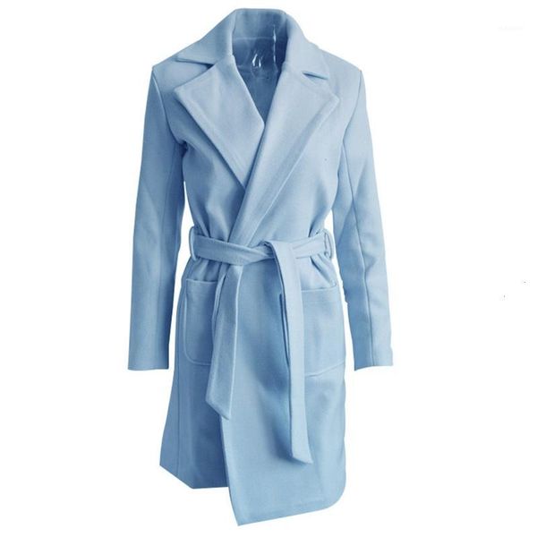 

kenancy winter solid women woolen coat turn-down collar long sleeves female warm jacket lace-up pockets feminina long outerwear1, Black