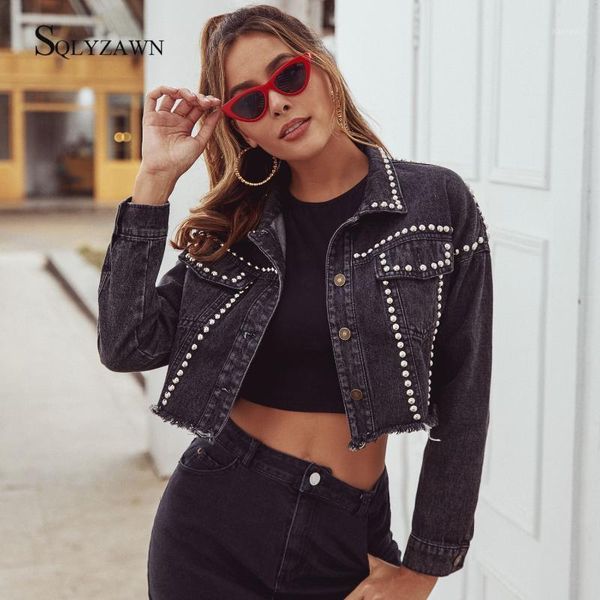 

streetwear oversized denim rivet patchwork jacket long sleeve casual chic jacket coat women 2020 casual winter bomber jean coat1, Black;brown