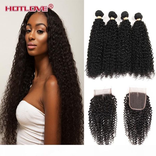 

ove wholesale unprocessed 8a brazilian afro kinky curly virgin hair 4 bundles with lace closure brazilian curly hair human hair weave, Black;brown