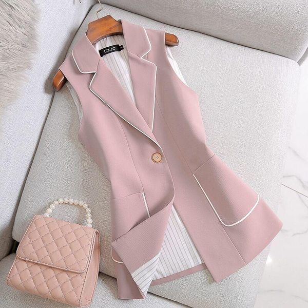 

women's vests spring autumn fall women vintage elegant korean long vest sleeveless coat suit jacket female outerwear waistcoat plus si, Black;white