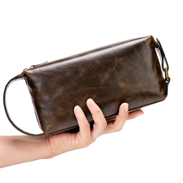 

genuine leather vintage retro oil wax handbags men women clutch bag classic business bags toiletry wash bag