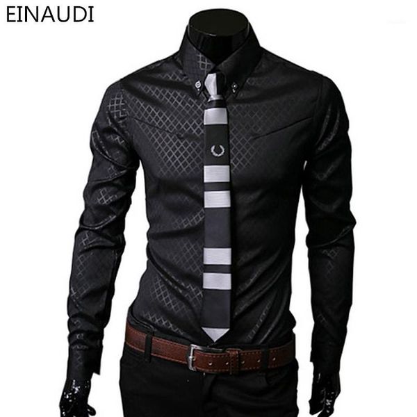 

einaudi men plaid shirts brand new mens dress shirts long sleeve slim casual black white social male clothes che mise homme1, White;black