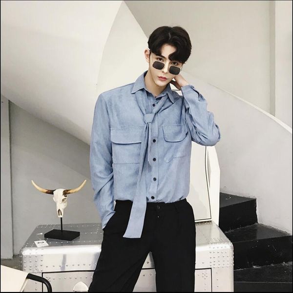 

2020 new spring with long sleeves men hair stylist england male trend young shirt singer ui0s, White;black