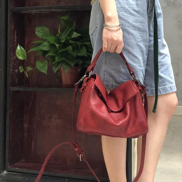 

shoulder bags johnature simple genuine leather women bag 2021 retro handmade handbag solid color nature soft cowhide