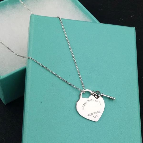 

s925 sterling silver silver heart charm necklace with key, classic fashion, jewelry, birthday gift