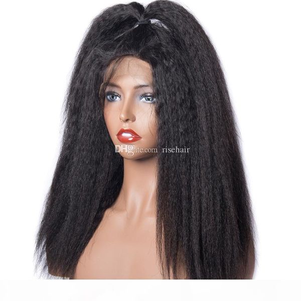 

full lace human hair wigs pre plucked kinky straight virgin brazilian hair glueless italian yaki lace front human hair wig, Black;brown