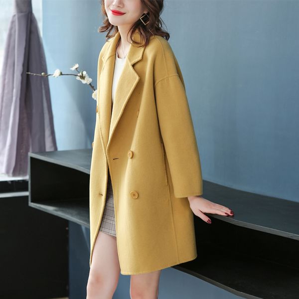 

2021 new women's wool coat suit double-breasted bat-mango collar fashion winter high-quality ladies jacket a546 3848, Black