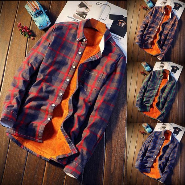 

winter men clothes long sleeve lattice shirt male thickening warm plaid fund leisure time shirt student loose loose shirts#y21, White;black